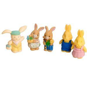Vintage Easter Bunny Family Miniature Figurines Set of 5 PVC Rabbits